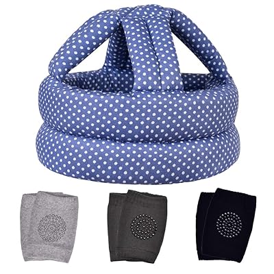 TORASO Baby Helmet & Baby Knee Pads for Crawling,Infant Helmet & Walking Baby Helmet,for Age 6-36 months,Blue DotsAA