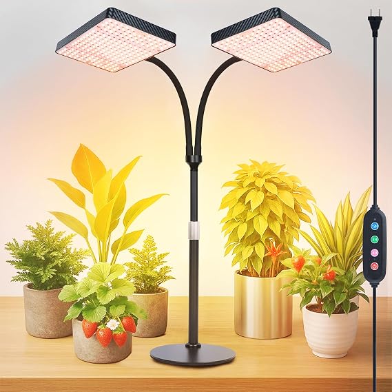 FRGROW 2Head Tabletop Grow Lights for Indoor Plants with 5 Mode Timer