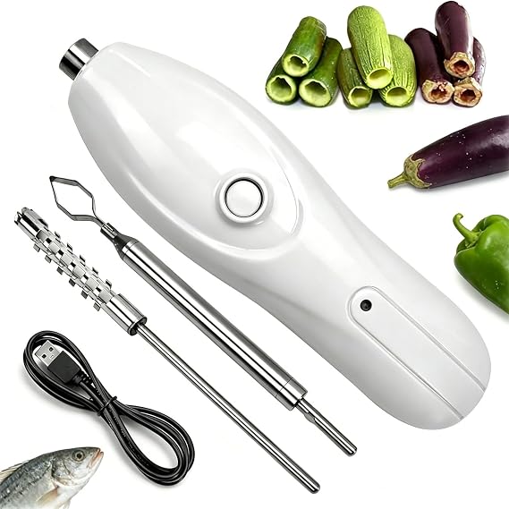 Cordless Zucchini Corer,10W Portable Vegetable Cucumber Corers with 2 Cutter Heads,Pepper Seed Remover Tool,Stainless Steel Fruit Digging Corer,Fish Scale Scraper Seafood Descaler Veggie Drill