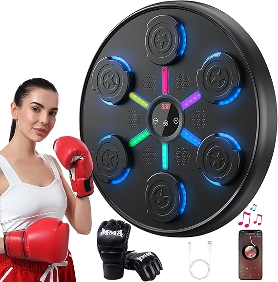 Second Generation Music Boxing Machine with Boxing Gloves, Boxing Machine Wall Mounted Music, Smart Bluetooth Music Boxing Trainer with Gloves, Music Boxing Machine for Adults, Indoor and Gym