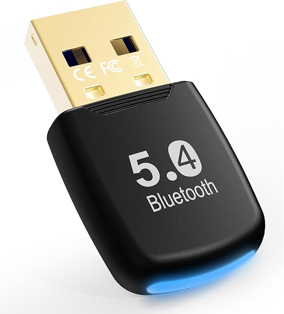5.4 Bluetooth Dongle - 20M Range USB Adapter for PC, Plug and Play, Supports Laptop Headphones, Keyboard, Mouse - Windows 11/10/8.1