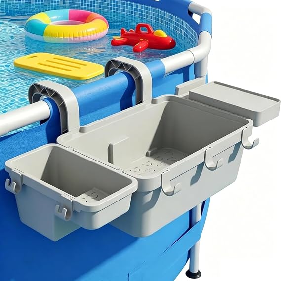 Pool Basket for Hanging, PP Pool Storage Basket, Durable, Quick Draining, Organiser for Garden Pool & Steel Frame Pool (Grey)