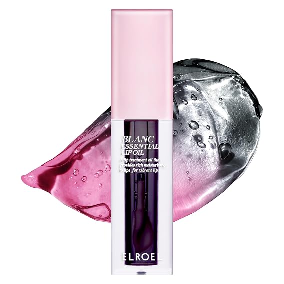 ELROEL Essential Lip Oil, 50HR Hydrating Korean Lip Gloss (#05 Blackberry) | Moisturizing Lip Gloss Makeup, Lightweight & Non-Sticky Clear Essence with 6 Botanical Extracts, Overnight Lip Repair