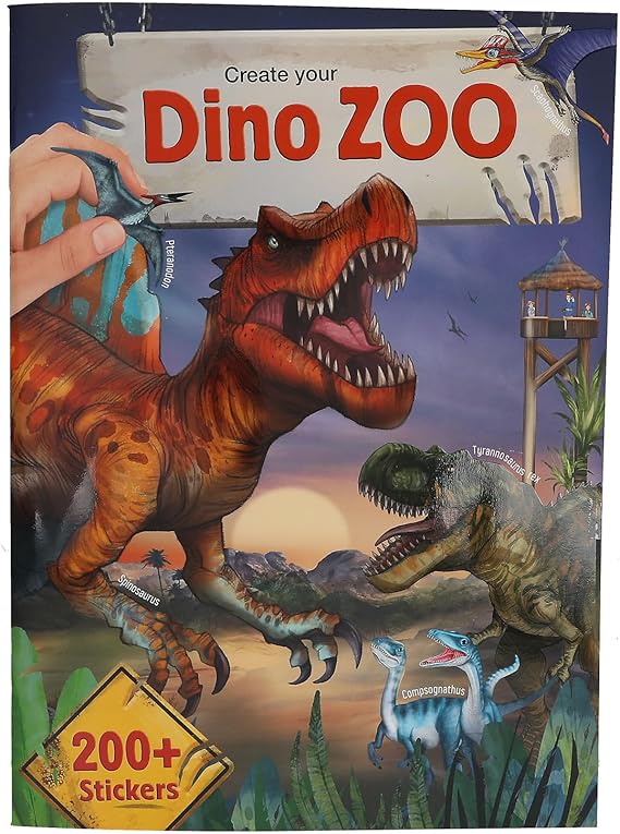 Depesche 13606 Create Your Dino Zoo Sticker Book with 24 Pre-Printed Pages for Designing Dino Motifs, Includes Over 200 Stickers