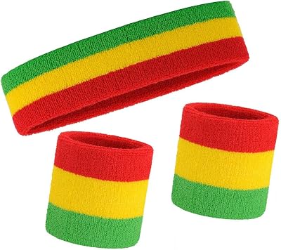 E-lishine Striped Sweatbands Set - 1 Headband and 2 Wristbands Cotton Sweat Band for Athletic Men and Women