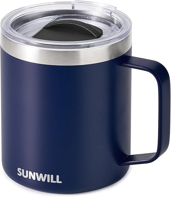 SUNWILL Insulated Coffee Mug, Stainless Steel 14 oz, Splash-Proof Lid