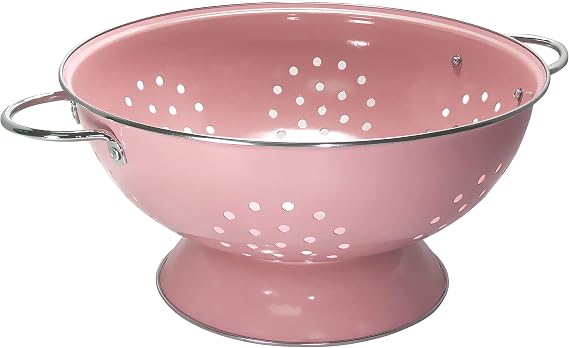 Reston Lloyd Calypso Basics Extra Large Enameled Colander with Solid Base, Strainer with Handles, for Pasta, Berries, Vegetables, Fruit, Pink, 7 Quart (224oz/ 6.6 L)