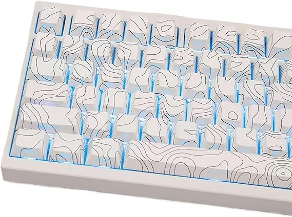 Sumgsn 131 Keys White Topographic Keycaps PBT Dye Sub Side Printed Custom keycaps 75 Percent Cherry Profile Fit for Mechanical Keyboard Cherry Mx Switches