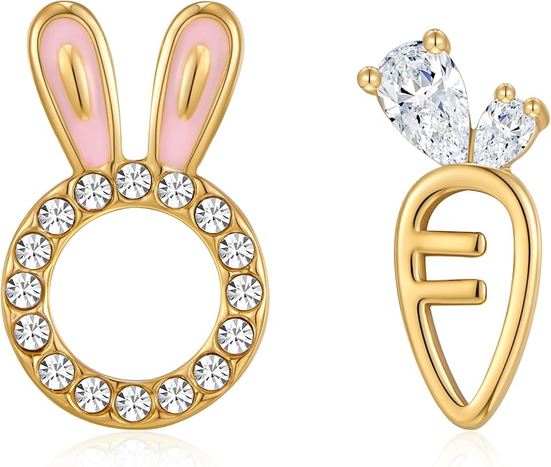 Easter Rabbit Pearl Earrings Dainty Studs Bunny Carrot Cute Animal Jewelry