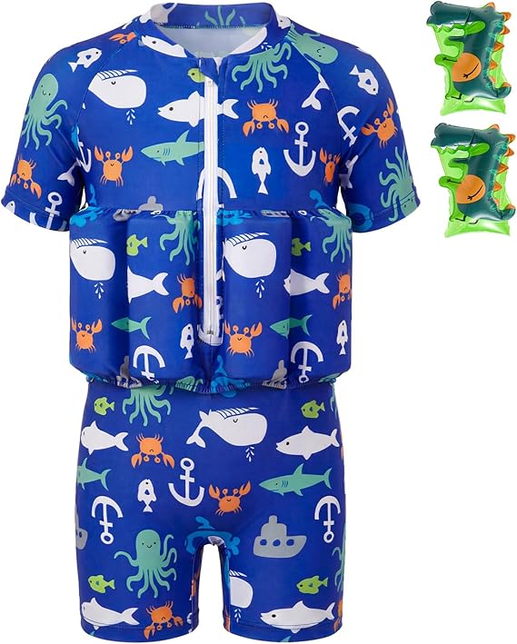 Toddler Swimsuit with Floatation, Baby Boys Girls Floating Bathing Suit Floatie Swim Suit for Summer Beach