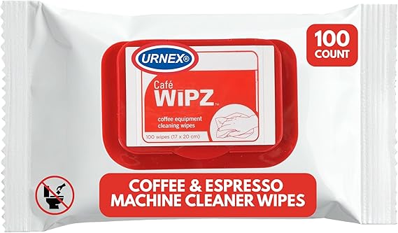 Urnex Cafe Wipz - 100 Count Bag - Professional Coffee Equipment Cleaning Wipes Fragrance Free Wipes Formulated with Cationic Detergents To Remove Milk and Coffee Residue,100 Count (Pack of 1)