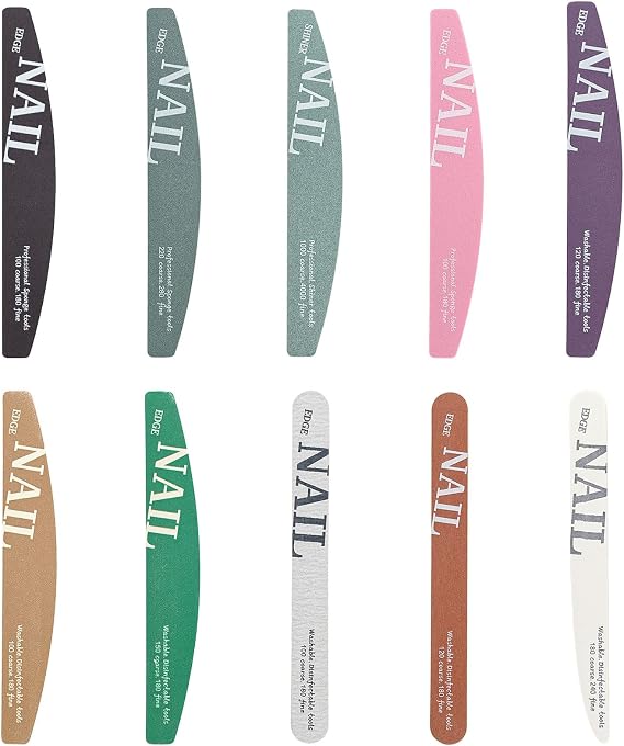 10pcs Nail Files and Buffers Nail Files for Natural Nails Nail Buffer and Shine Kit 100/120 /150/180/220/240/280/1000/2000 Grit Finger Nail File Set for Women Straight and Half-Moon
