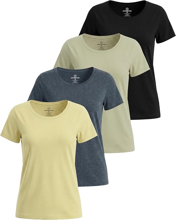 4 Pack Women's Cotton T Shirts Short Sleeve Crew Neck Tops Basic Casual