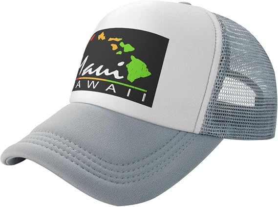 Maui Hawaiian Islands Trucker Hat Snapback Mesh Baseball Cap Unisex Gray