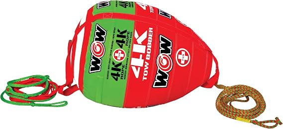 Wow Sports 4K Tow Rope with Bobber - 60 ft - Floating Buoy Indicator - for Deck Tubes & Wakeboarding - 1-4 Riders