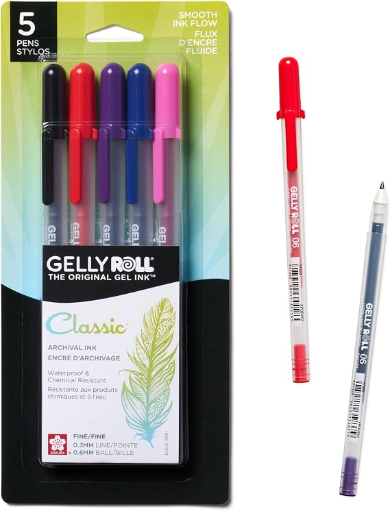 Sakura Gelly Roll Classic, Fine Pt, Colors may vary, 5 Count