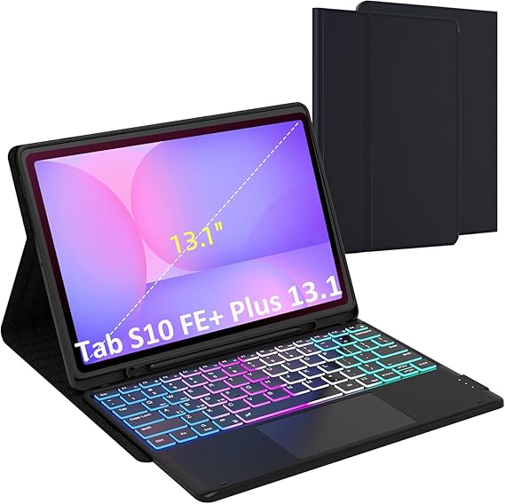 for Samsung Galaxy Tab S10 FE+ Plus 13.1 inch 2025 Trackpad Keyboard Case | 7 Colors RGB Backlit, Smart Touchpad, Dex Key, Detachable Rechargeable, Pen Holder, TPU Protective Cover, Portable for Travel