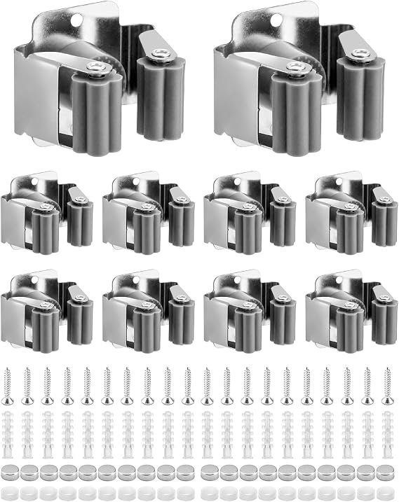 QWORK Pack of 10 Broom Holder Stainless Steel Tool Holder Garden Tools Hanging for Bathroom Kitchen Office Cabinet Garden Garage