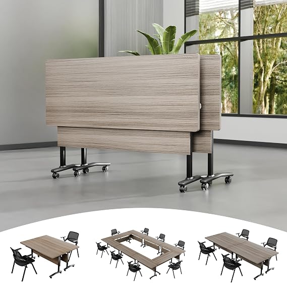 2Pack Folding Conference Room Tables,Modular Mobile Conference Table,Dynamic Joinable Seminar Training Table,Stackable Office Meeting Tables for Classroom Training Center Library(2,Elm Grey,70.8in)