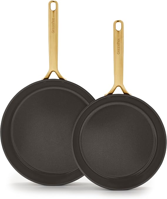 GreenPan 9.5 & 11 Ceramic Nonstick Frying Pan Skillet Set, PFAS-Free, Hard Anodized Cookware, Induction Compatible & All Cooktops, Dishwasher & Oven Safe, GP5 Stay-Flat Surface, Black