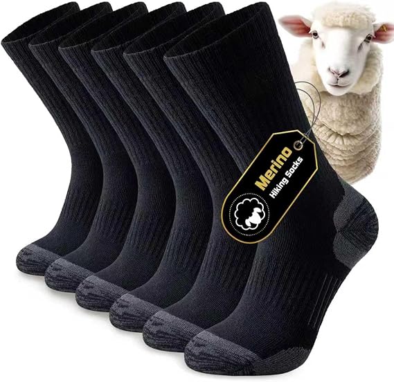 Niorasen Merino Wool Hiking Socks for Men & Women, 3 Pairs