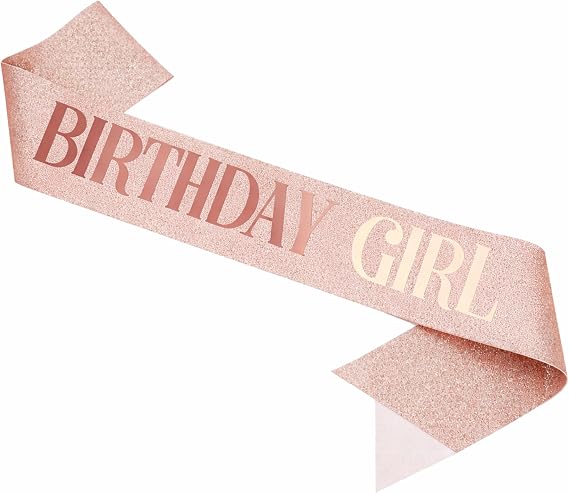 Rose Gold Glitter Birthday Sash Adjustable Satin Sash for Women, Teens & Adults Fun Party Decoration & Photo Prop for 18th, 21st, 30th, 40th, 50th Birthdays