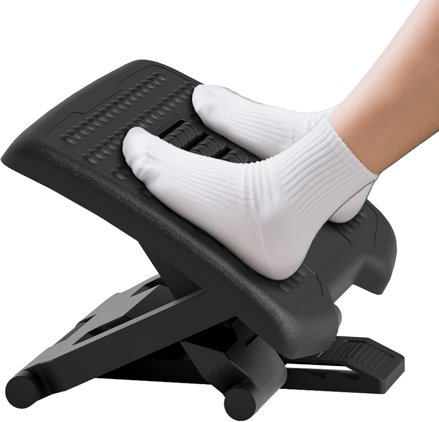 HOMCOM Foot Rest Under Desk with Massage Rollers, Desk Footrest at Work with Adjustable Angle and Height, Ergonomic Non-Slip Foot Stool for Office and Home