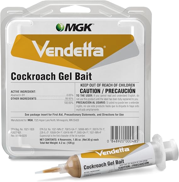 MGK Vendetta Cockroach Gel Bait | Food-Handling and Indoor Uses | Proven Roach Killer | 4 x 30 Gram Tubes | Includes Plunger & Tips for Easy Application