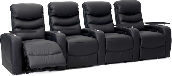 Octane Stealth XL450 Black Leather Home Theater Seating (Set of 4)