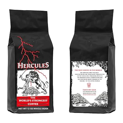 Hercules The Worlds Strongest Coffee Beans, 100% Organic, High Caffeine, Premium Dark Roast, Robusta & Arabica Blend, Bold Flavor & Intense Energy Boost- Perfect for Espresso, Drip & French Press 12 oz Whole Bean