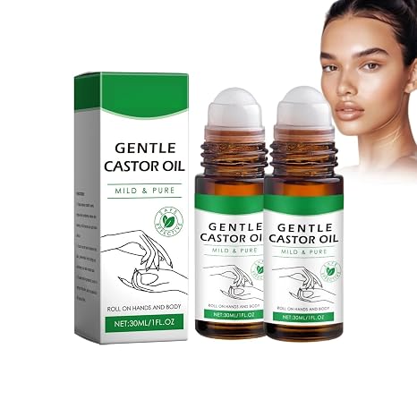 Castor Oil Roller Ball Castor Oil Organic Castor Oil for Hair Eyelashes Eyebrows Skin Body Care Castor Oil Roll-on Moisturising Scalp Oil (30 ml (Pack of 2)
