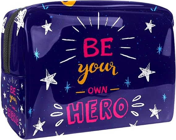 Portable Makeup Bag with Zipper Travel Toiletry Bag for Women Handy Storage Cosmetic Pouch Purple Be Your Owe Hero