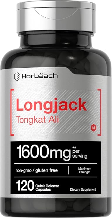 Horbaach Longjack Tongkat Ali for Men and Women | 120 Capsules | Extract Supplement | Maximum Strength Pills | Eurycoma Longifolia | Non-GMO and Gluten Free
