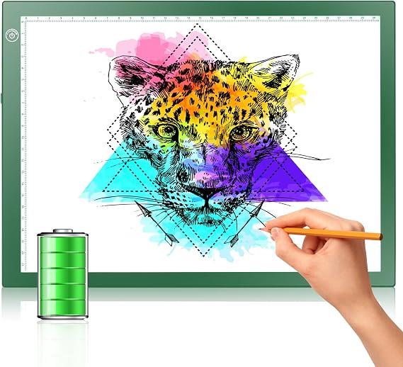 LitEnergy Rechargeable Battery Powered Light Tracing Box, Ultra-Thin Adjustable USB Power Artcraft LED Trace Light Pad Size A4 for Drawing, Streaming, Sketching, Animation, Stenciling (Green)