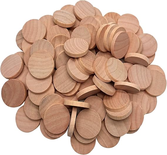 1 Inch Natural Wood Slices Unfinished Round Wood Coins for DIY Arts & Crafts Projects, 60 per Pack.