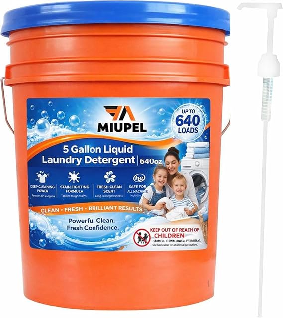 5 Gallon Liquid Laundry Detergent Bucket 640 Loads - Bulk Laundry Detergent Liquid Industrial Strength Detergent Fresh Scent Septic Safe, High Efficiency Washer Compatible Laundry Detergent Bulk 640oz