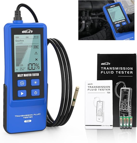 Transmission Fluid Tester Kit Gasoline & Diesel Gearbox Oil Diagnostic Tool High-Precision Diagnostic Analysis Tool with 31.5in Probe Transmittance/Temperature Testing, 2.8in Display (4 Batteries)