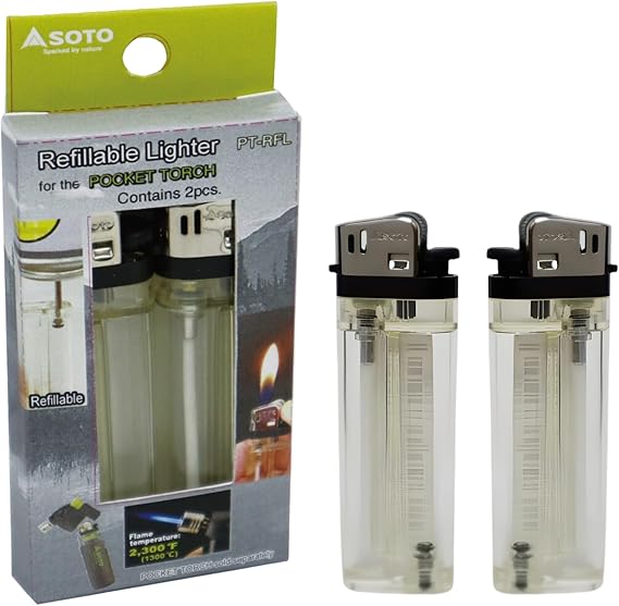 SOTO Pocket Torch Refillable Torch Lighter for Camping, Fuel Not Included | Refillable Lighters for Backpacking and Outdoor Use - Different Variations Available (Shipped Empty)