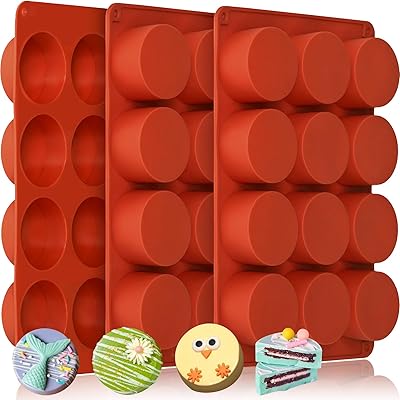 HKNMTT Round Silicone Molds 3 PCS, 12-Cavity 2.1 Round Cylinder Chocolate Covered Cookie Mold, Food Grade Non-Stick Baking Moulds for Candy Handmade Soap Pudding Jello Mini Cake Jelly Brownie