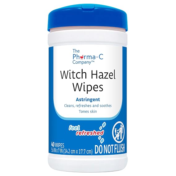 The Pharma-C Company 100% Witch Hazel Wipes. 40 count [1 canister] | Natural Astringent. Daily Toner & Makeup Remover. Soothing & Refreshing. Pre-Saturated Cleansing Cloths for Face & Body.