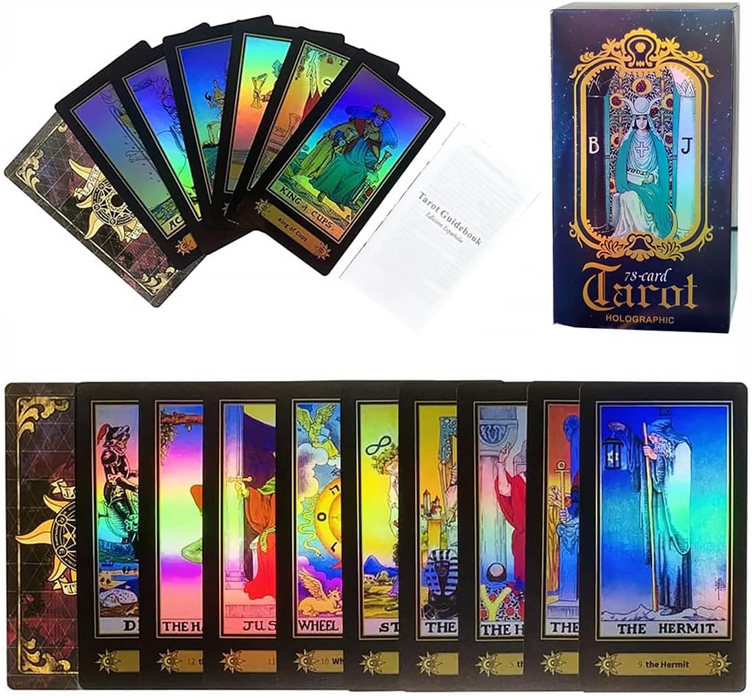 Tarot Cards Set, 78 Tarot Cards for Beginners, Surface Laser Tarot Card Deck with English Instructions Book