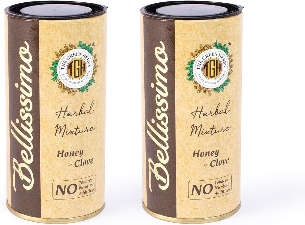 Bellissimo Herbal Smoke Mixture, Tobacco & Nicotine Free Smoking Blend, Tobacco Alternatives to Quit Smoking, Honey & Clove Flavour, Roll Your Own Smoke, 2 Pack, 2oz / 60gm