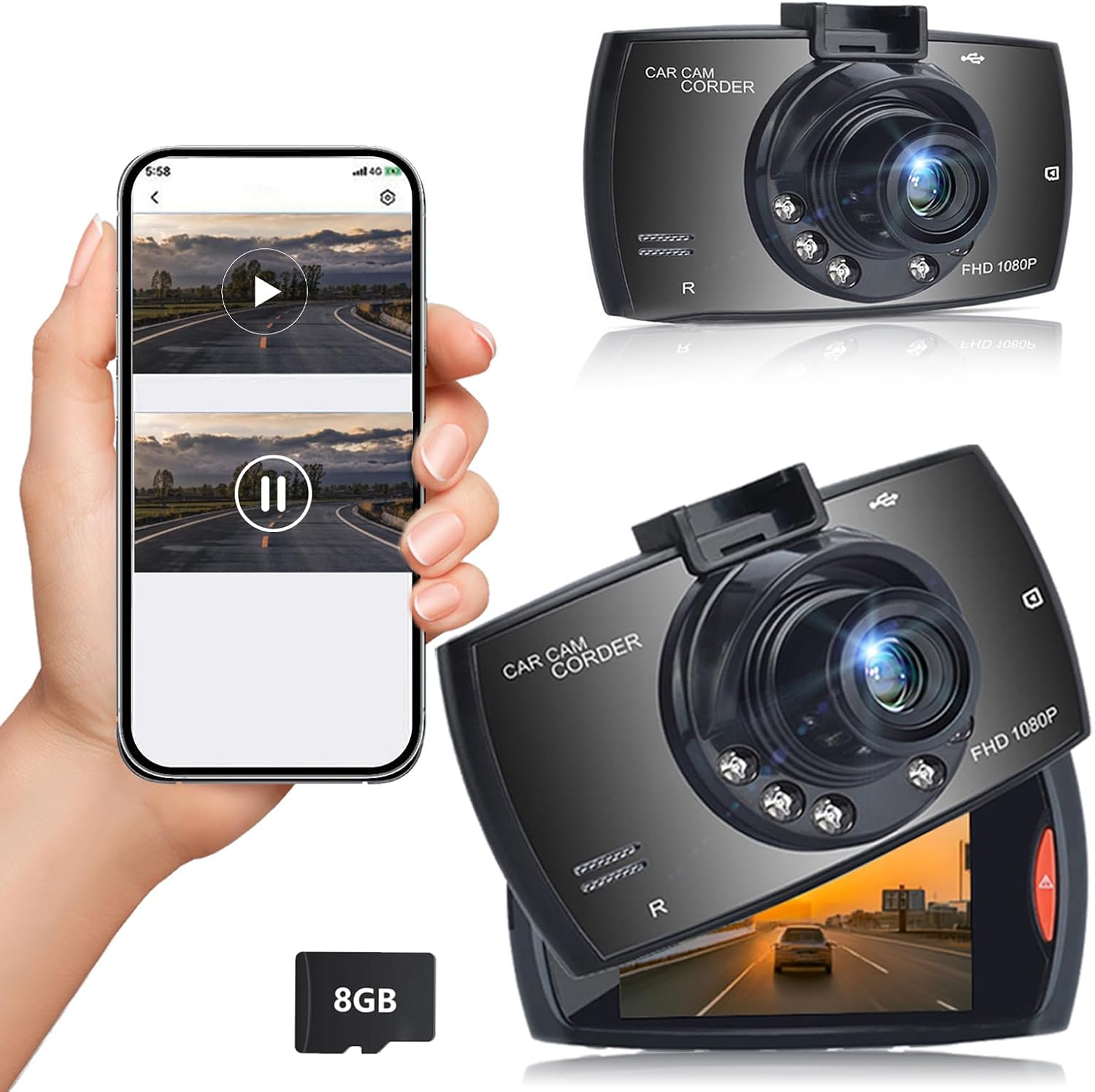 Dash Camera for Cars, Car Recorders, Deals of The Today 1080p Car Dashboard Camera with 24H Parking Monitor, 170 ° Camera, Loop Recording, Motion Detection, with Bracket and 8GB Memory Card