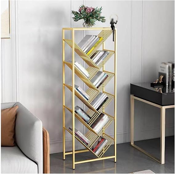 Tree Bookshelf,Space-Saving Storage Display Shelf,Floor Standing Bookcase Vertical Book Shelves,Book Shelf for Living Room Bedroom Home OfficeGold,15.74 x 9.44 x 49.21in