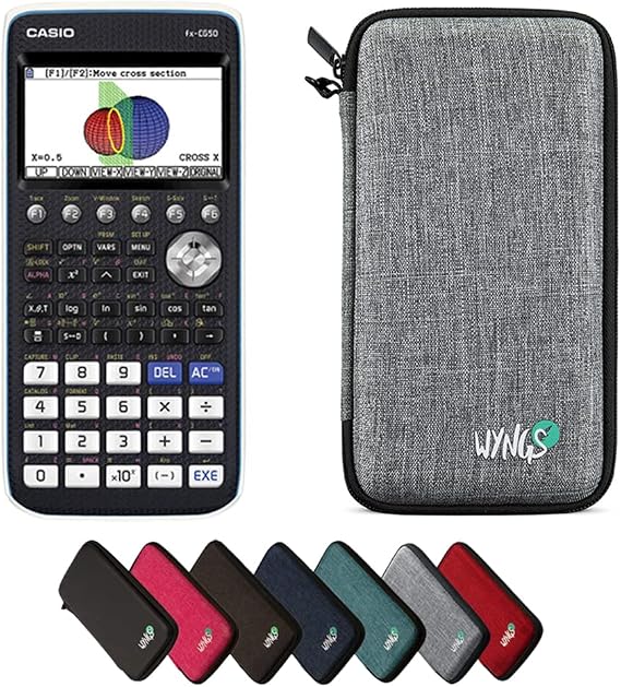 CALCUSO Economy Pack: Casio FX-CG 50 Graphic Calculator and WYNGS Protective Case in Light Grey