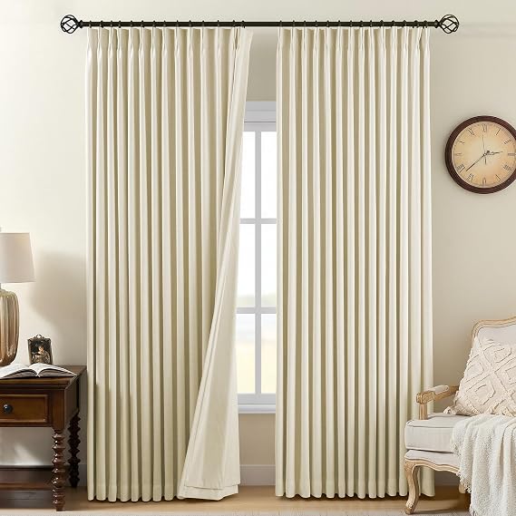 AUSSPVOCT Pinch Pleated 90 Inch Linen Curtains 100% Blackout for Bedroom
