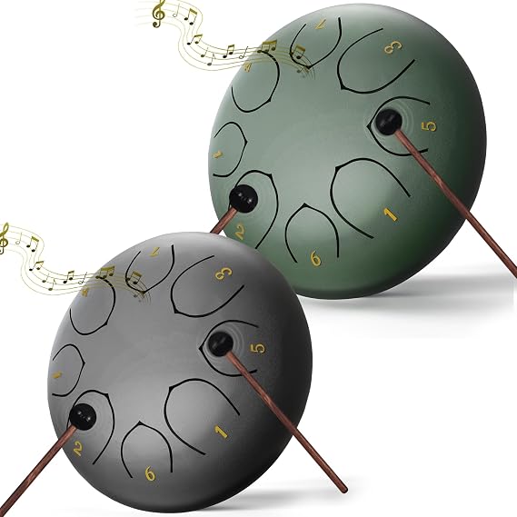 Rain Drum for Outside,6 Inches 8 Notes Rain Drum for Garden Instrument, Drum Rain Chime Waterproof, Rain Drum Outdoor, with Drum Bag, Music Book, Drum Mallets