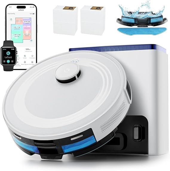 Lefant Robot Vacuum and Mop, 75-Day Self-Emptying, 6000Pa Strong Suction, Customized Cleaning, Multi-Floor Mapping, 130 Min Runtime, 2.4G/5G WiFi/Alexa/APP/iWatch, M2L Plus