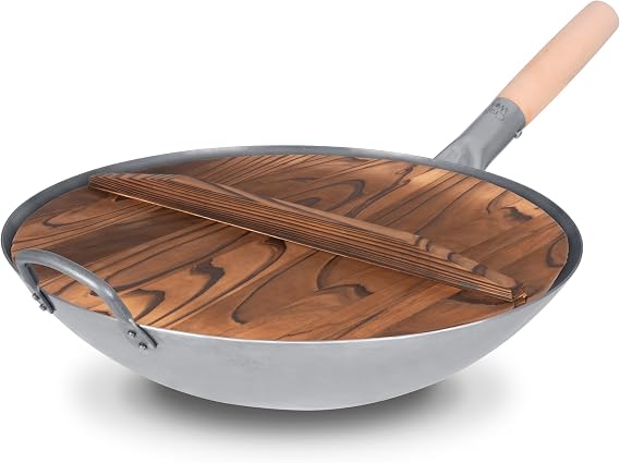 Craft Wok 16 Inch Wok and Lid Set Carbon Steel Hammered Wok Charred Wook Lid / 731W138+732W323-16in