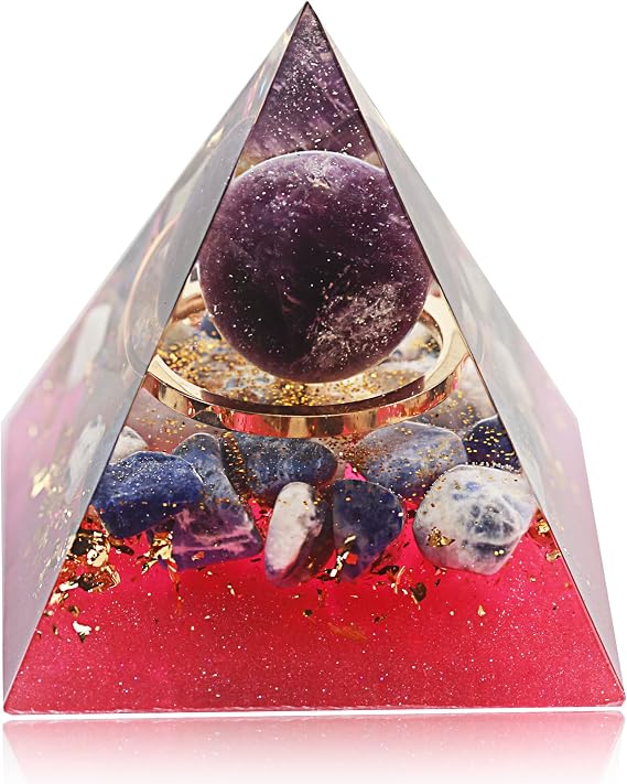 Orgonite Pyramids Money Healing Crystals Pyramid for Positive Energy Rose Quartz with Amethyst Stone Real Small Pyramid 50mm Promotes Wealth and Charm (Amethyst-Sodalite)